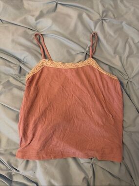 Ribbed Lace-Trim Cami Tank Top - Dusty Mauve